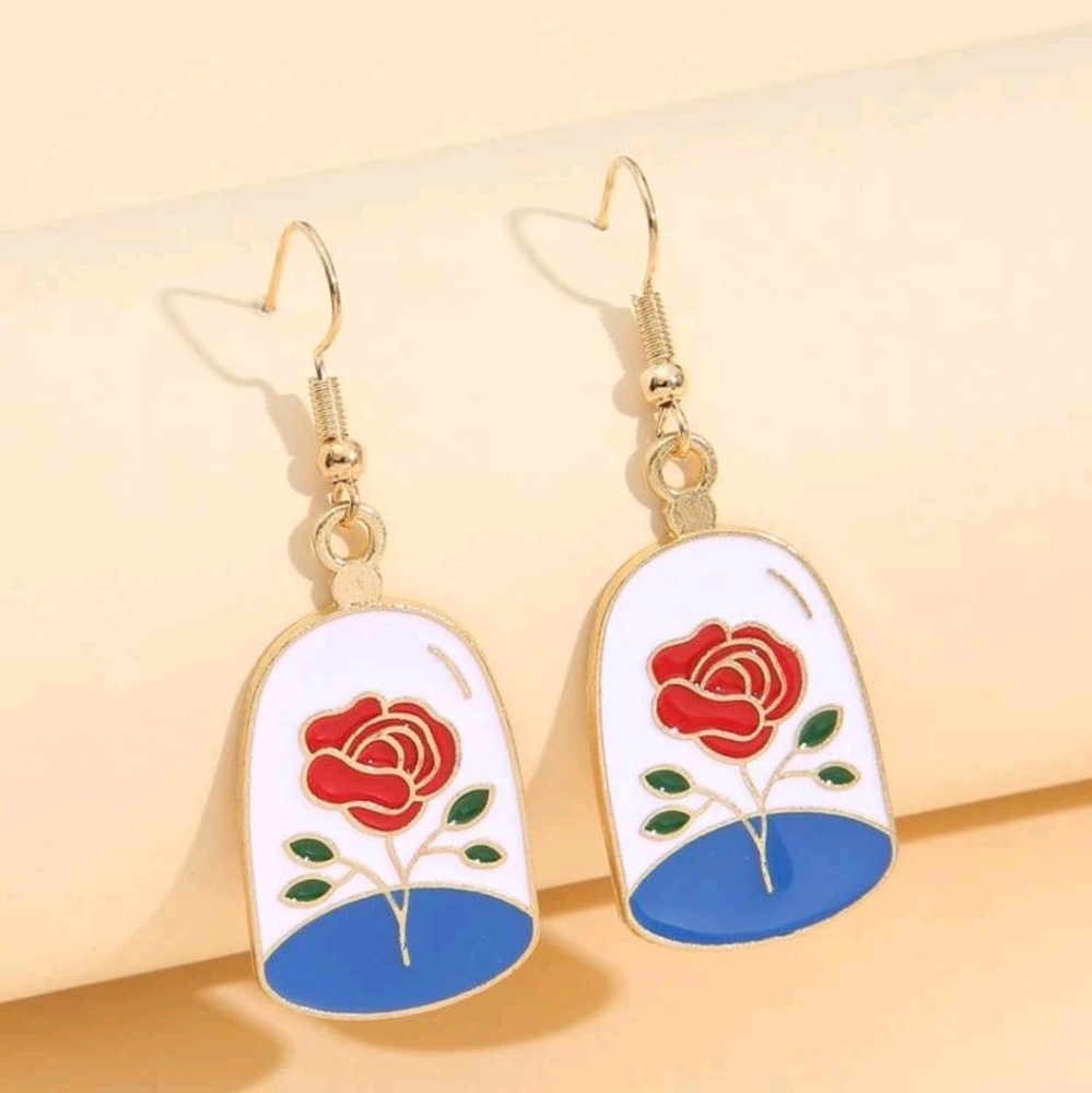 Beauty and the Beast Rose Earrings